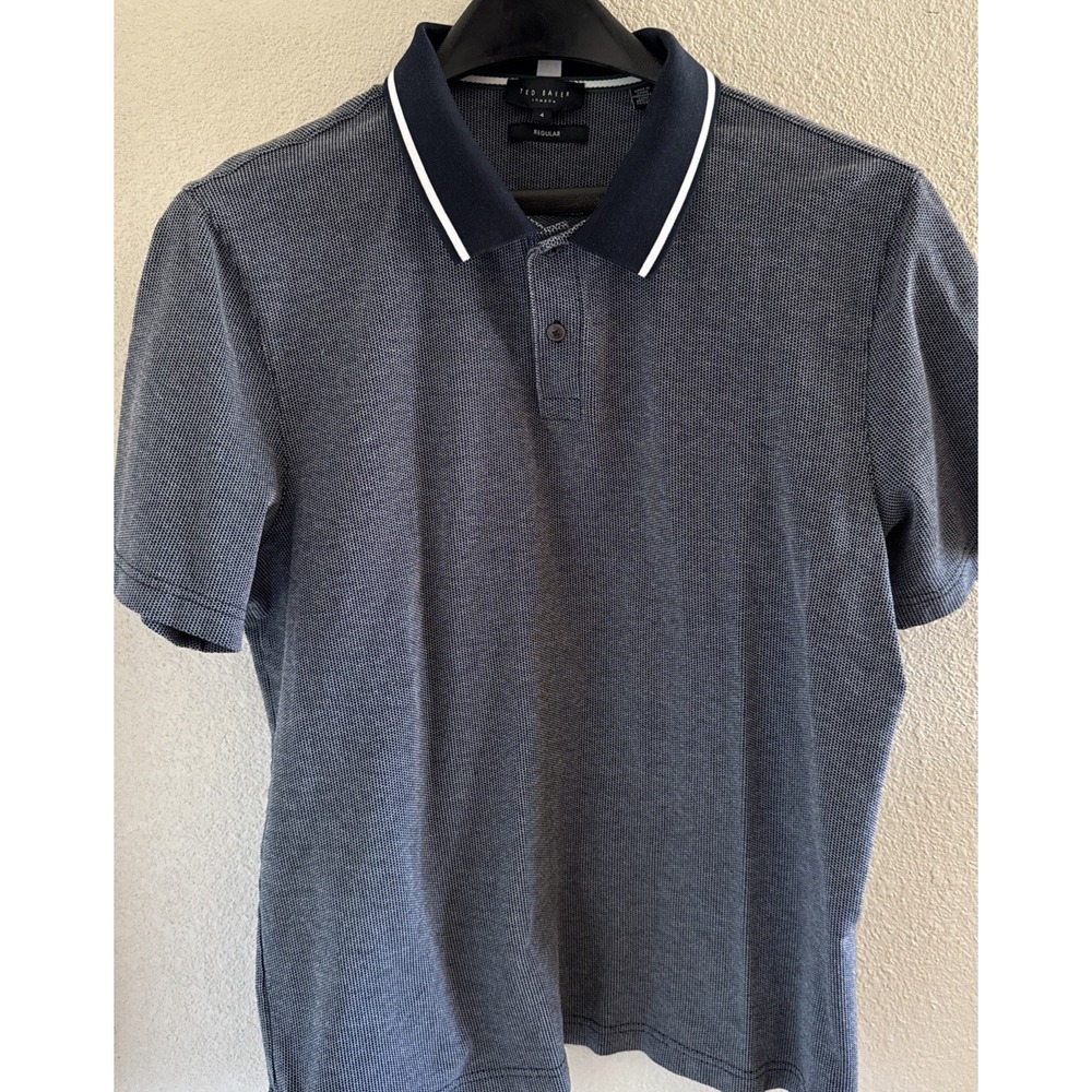 Men's Ted Baker London Navy Textured Geo Polo Shirt Size 4 (US M) Button Collar